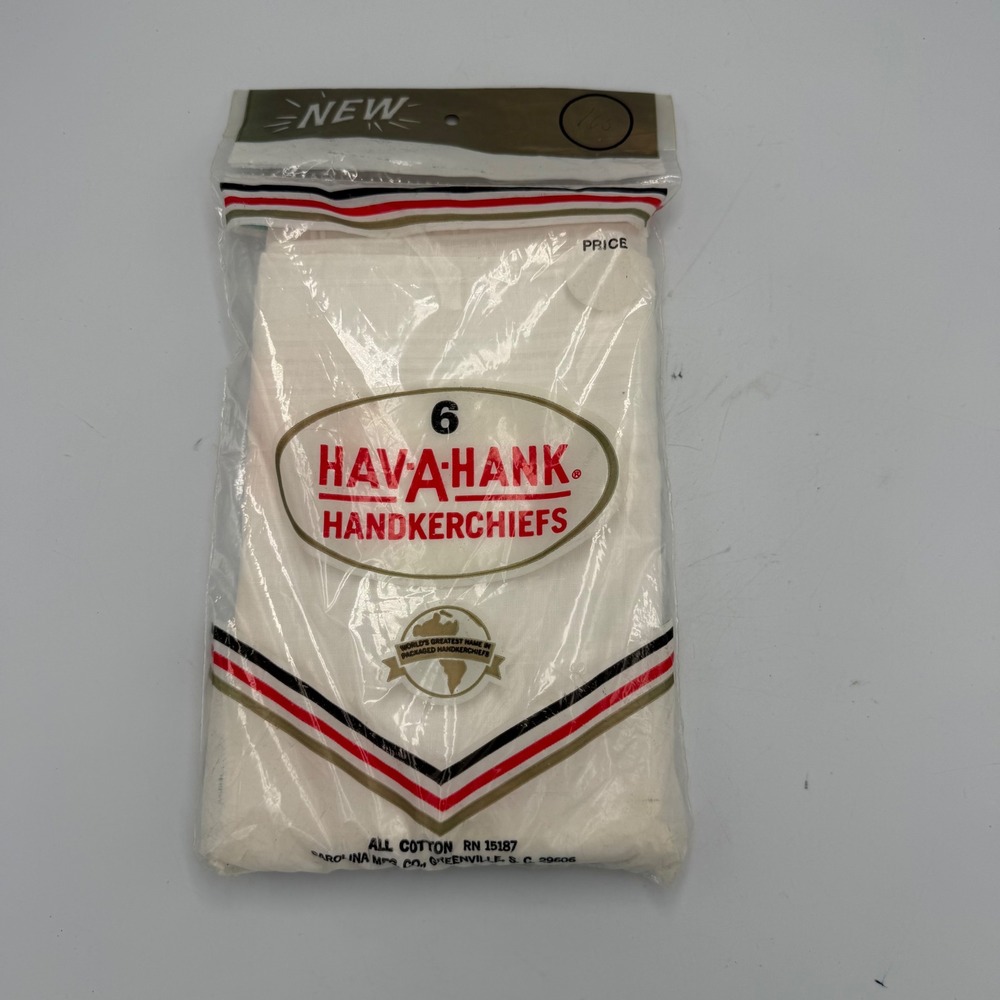 Vintage 70s 80s Hav-A-Hank White Cotton Handkerchiefs 6 Pack Carolina Mfg Co New